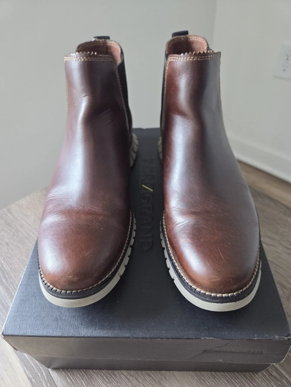Men's Brown Leather Chelsea Boot with White Sole